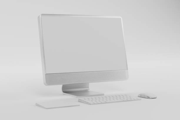 istock 3d Computer monitor, wireless mouse, keyboard float on white background.3d illustration 1466399471