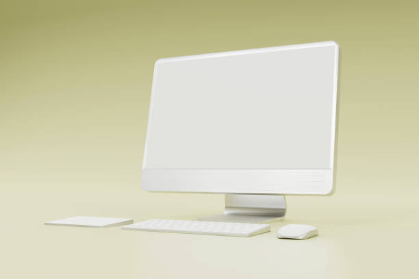 istock 3d Computer monitor, wireless mouse, keyboard float on yellow background.3d illustration 1466399489