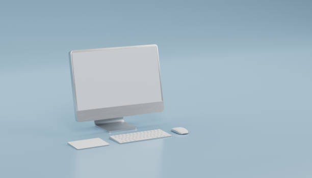 istock 3d Computer monitor, wireless mouse, keyboard float on blue background.3d illustration 1466399511