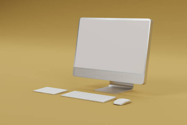 istock 3d Computer monitor, wireless mouse, keyboard float on yellow background.3d illustration 1466399530