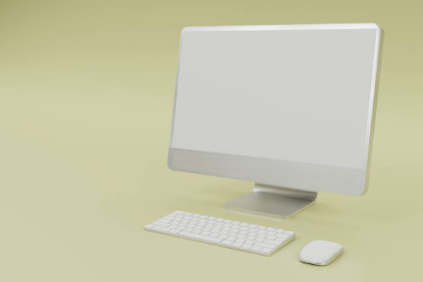 istock 3d Computer monitor, wireless mouse, keyboard float on yellow background.3d illustration 1466399548