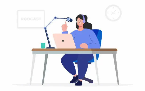 Vector illustration of podcast with female