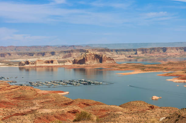 Marina and scenic view of Lake Powell, Arizona, USA
