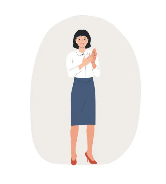 Vector illustration of Woman clapping  thanking or showing appreciation at event