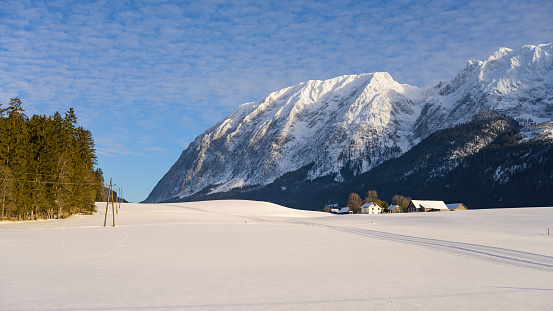Mountain Grimming on a cold sunny day in winter, view from Bad Mitterndorf (Austria)