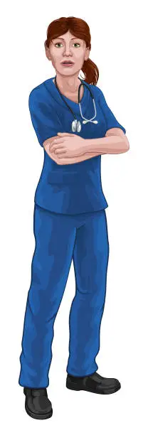 Vector illustration of Doctor or Nurse Woman in Scrubs Medical Worker