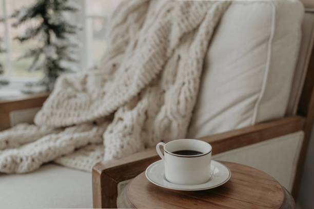 istock Cozy white and gray room with soft blanket 1466408782