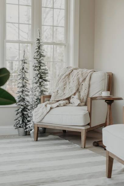 istock Cozy white and gray room with soft blanket 1466408785