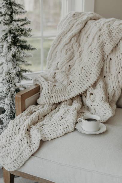 istock Cozy white and gray room with soft blanket 1466408786