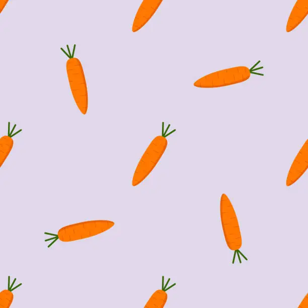 Vector illustration of cartoon seamless pattern with carrot, easter theme background, vector illustration of vegetable, healthy vegan food wallpaper