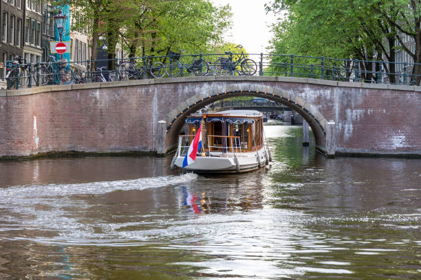 istock The ship sails under the bridge in Amsterdam 1466414463