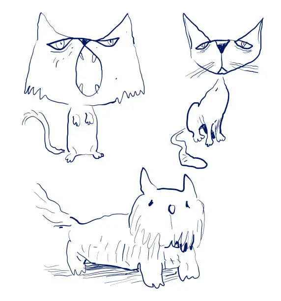Vector illustration of Cute Funny Original Cat Drawings