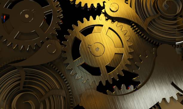 istock Gold metal gear set rotation 1466415520