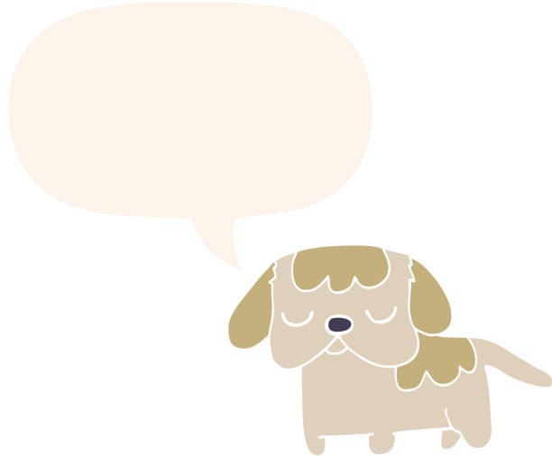 istock cute cartoon puppy with speech bubble in retro style 1466416842