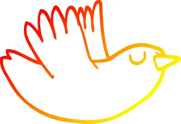 Vector illustration of warm gradient line drawing of a cartoon flying bird