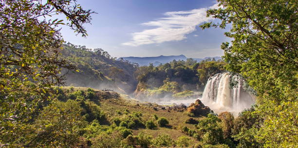 View of the Blue Nile Falls. The waterfall of the Blue Nile river is situated about 30 kilometers downstream from the town of Bahir Dar and Lake Tana, Ethiopia stock photo