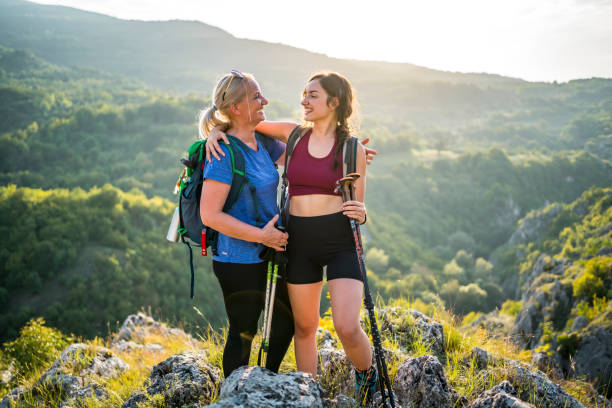 istock Mother and daughter on a hiking route 1466421024