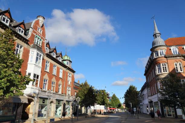 Ostergade street view in Hjorring town  in the region of North Jutland (Nordjylland) of Denmark
