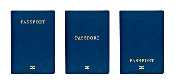 Three blue passports isolated on white background