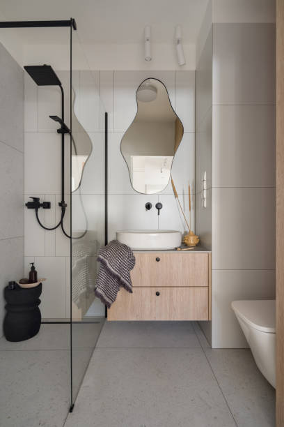 istock Gray and modern bathroom with shower 1466426193