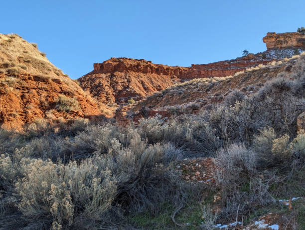 View of South Mesa along Grafton Road in Rockville Utah stock photo