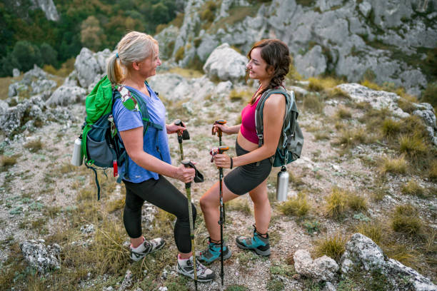 istock Mother and daughter on a hiking route 1466426299
