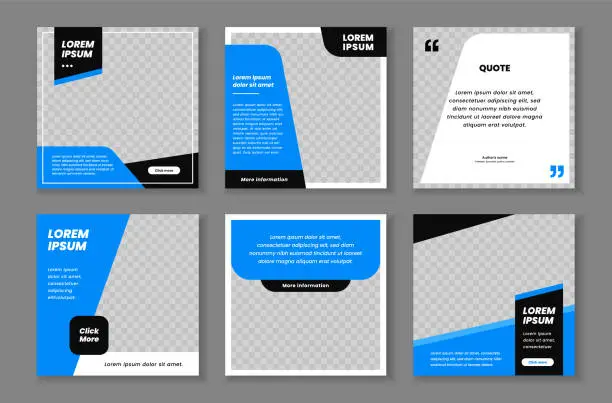 Vector illustration of Editable minimal flat square banner template set. Black and blue background color dynamic shapes. Suitable brochure, annual report, magazine, poster, business presentation, portfolio, flyer, banner.