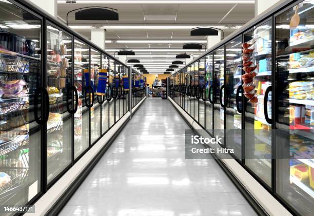 Supermarket Fridge Glass Door Cabinets Stock Photo - Download Image Now - Supermarket, Island, Refrigerator