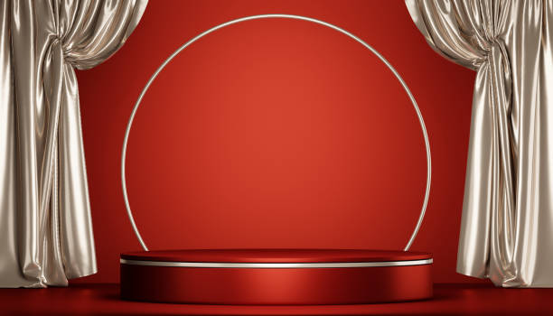 istock Red podium show cosmetic product geometric 1466437313