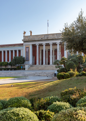 Athens, Greece - November 13, 2022: A picture of the National Archaeological Museum in Athens, as seen from its nearby garden.