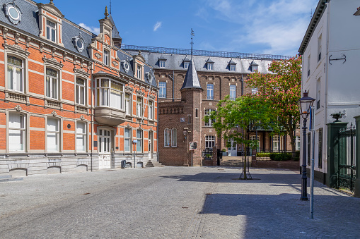 Street with a view of the Ursuline convent in Sittard in the Netherlands.