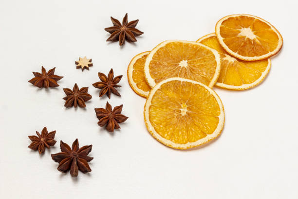 istock Star anise and orange chips on a white background. 1466445286