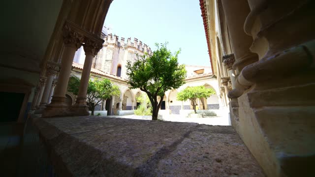 Tomar Portugal Knights Templar, historic castle, popular tour destination in Portugal. Summer travel in Europe.