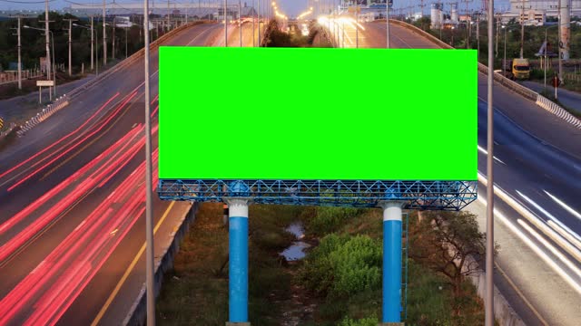 4k, time lapse, billboard green screen close up use for advertising with traffic movement on the road