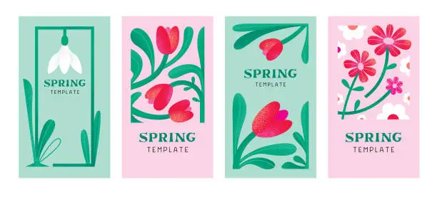 Vector illustration of Spring flowers templates set