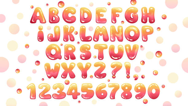 istock Bubble Gum font with alphabet letters and numbers. Vector cartoon decorative illustration for design. 1466457081