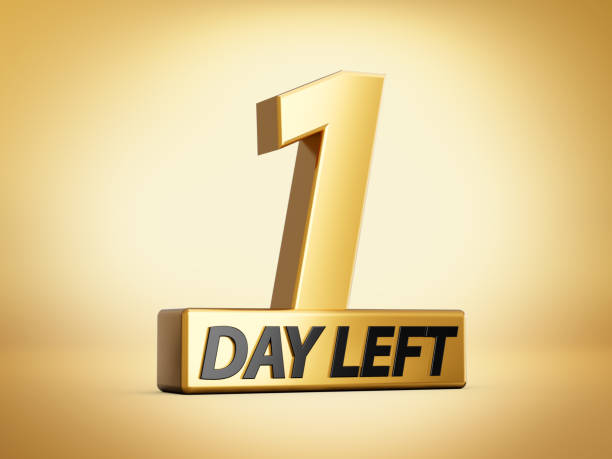 3d Gold shiny 1 day left, One day left 3d text isolated on Golden Background, 3d illustration