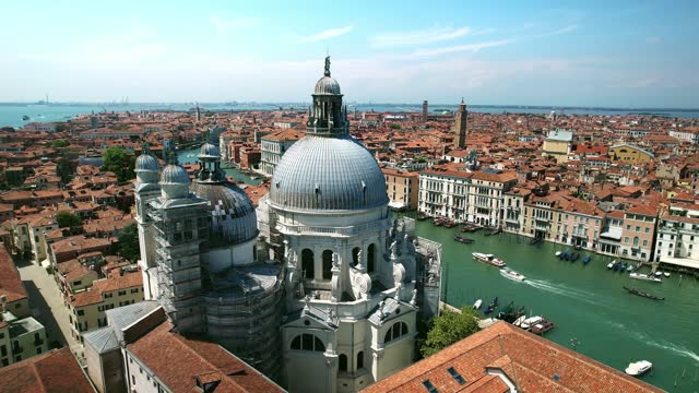 Aerial Venice Italy. Drone shot of Venice architecture and canal.