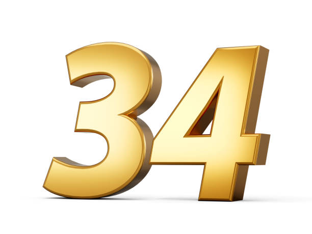 istock Golden metallic Number 34 thirty four, White background 3d illustration 1466460033