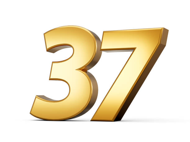istock Golden metallic Number 37 Thirty seven, White background 3d illustration 1466460051
