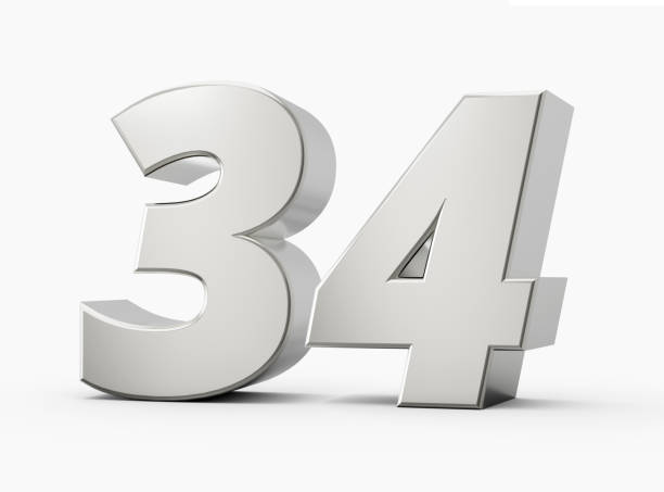 istock Silver 3d numbers 34 thirty four. Isolated white background 3d illustration 1466461096