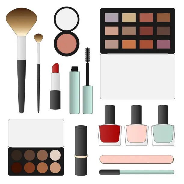 Vector illustration of Makeup accessories for a makeup bag