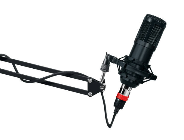 Professional microphone on a transparent white Background. Sound recording and broadcasting equipment Professional microphone on a transparent white Background. Sound recording and broadcasting equipment podcast stock pictures, royalty-free photos & images