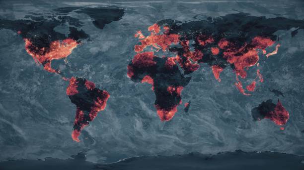 istock Satellite image of world map and medium affected regions. The concept of Computer virus, Spread virus animation, climate change, pandemic 1466469690