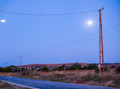 Town road at blue hour