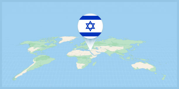 istock Location of Israel on the world map, marked with Israel flag pin. 1466470869