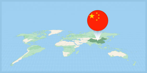 istock Location of China on the world map, marked with China flag pin. 1466471659