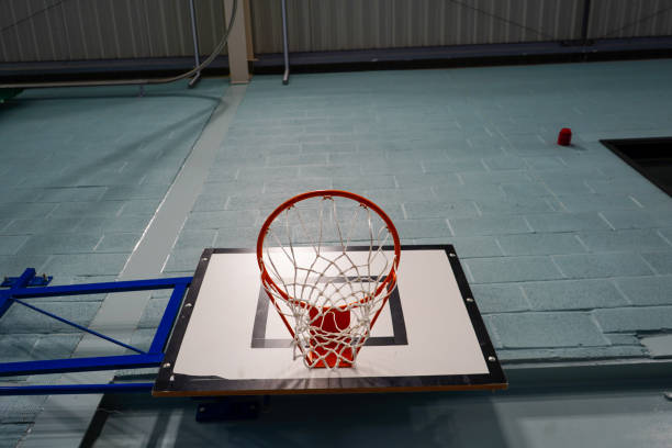 istock Looking up at a basketball hoop and backboard 1466472779