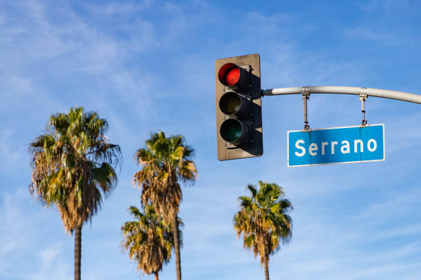 istock North Serrano Avenue Sign and Traffic Lights 1466473651