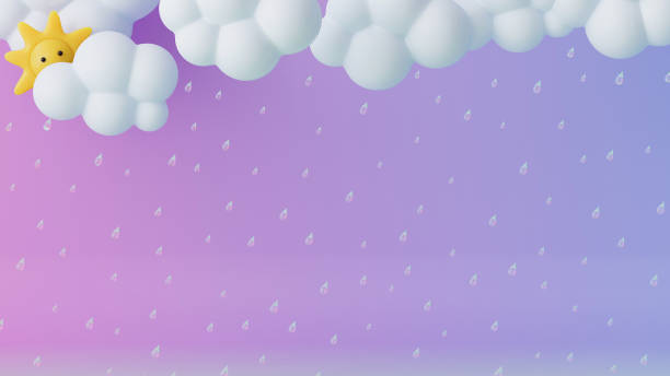istock 3d rendered sun with clouds and rain. Background for children 1466475048